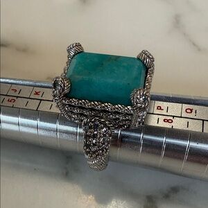 Judith Ripka Sterling silver turquoise simulant ring with CZs, size 7.